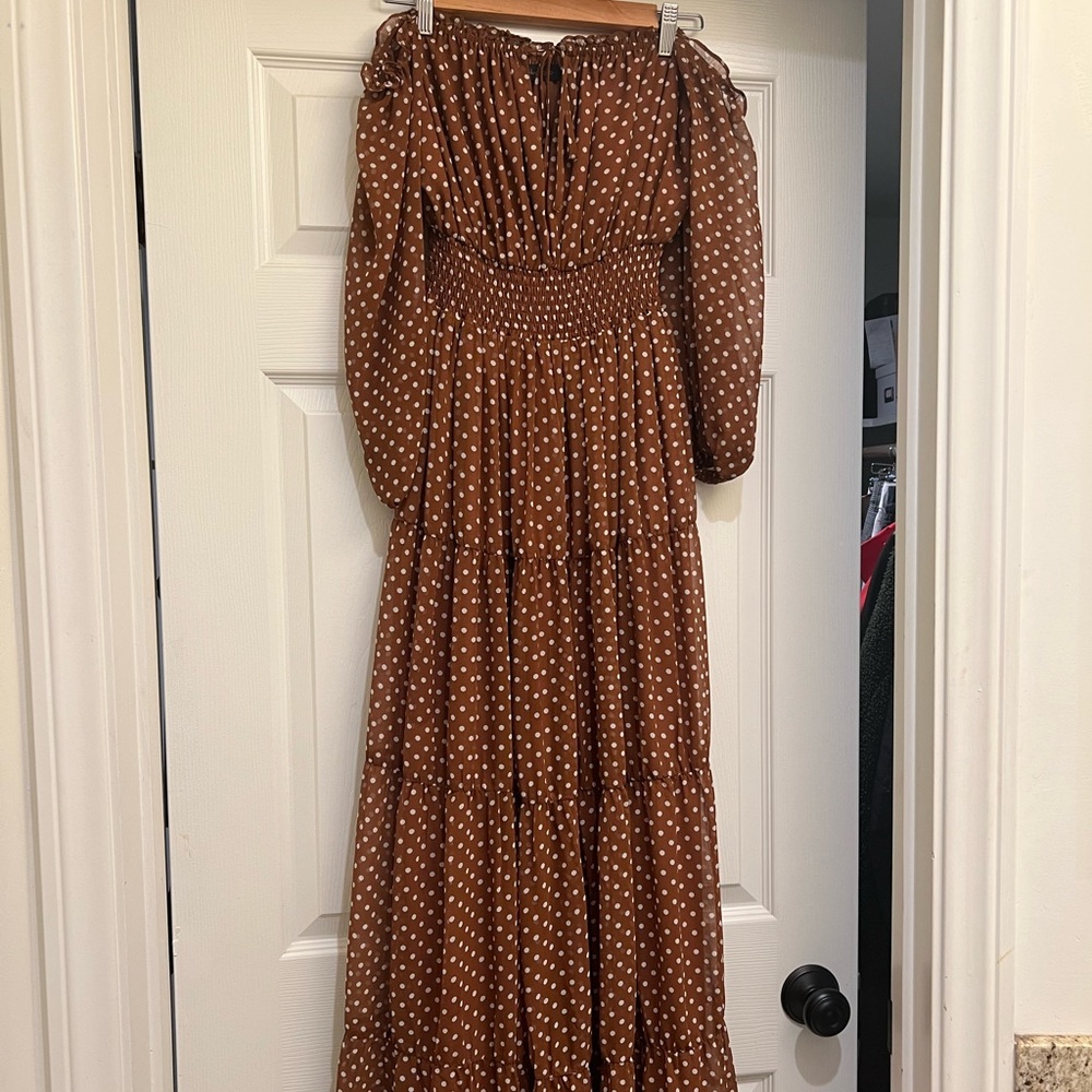 House of Harlow, brown polka dot dress, small.